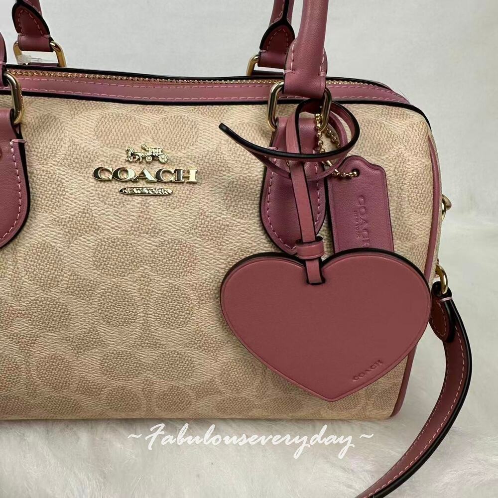 Coach Rowan Satchel Bag Signature Canvas With Heart Charm CDB21 Sand/Peony NWT - Picture 5 of 8